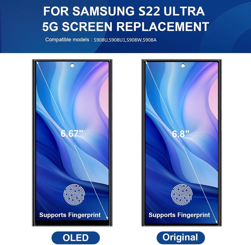 LNONLS Store شاشة عرض OLED لجهاز سامسونج جالاكسي S22 ألترا 5G - مجموعة استبدال شاشة LCD لجهاز سامسونج S22 ألترا مع أدوات الإطار S908U S908A النسخة الأمريكية (أسود) - Image 4